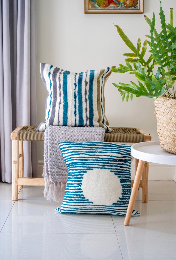 Hand Felted Teal Full Moon Pillow Cover