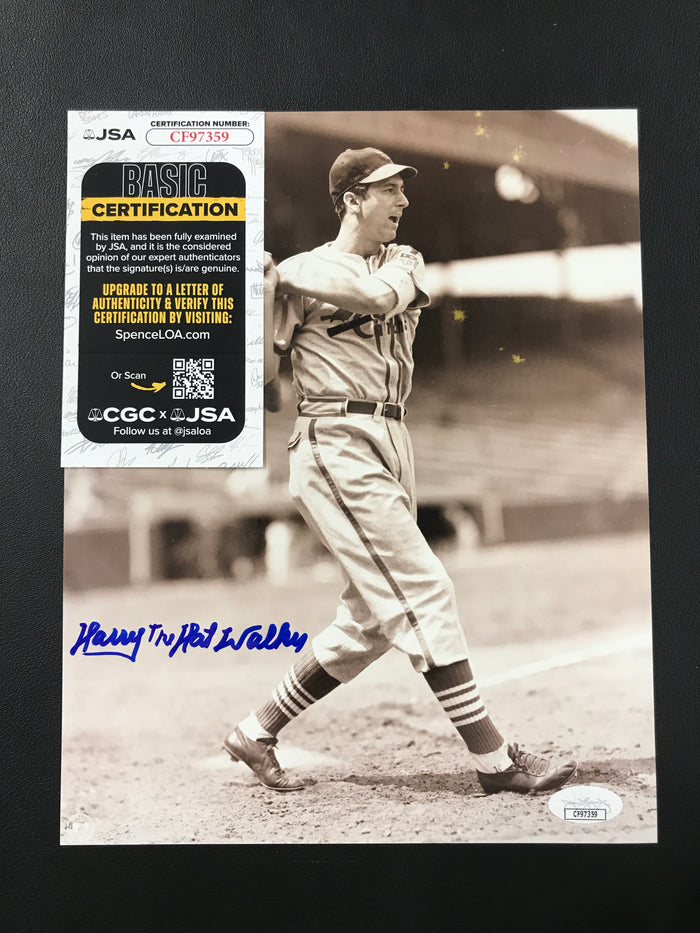 Harry "The Hat" Walker Signed 8x10 Photo St. Lous Cardinals JSA Certified