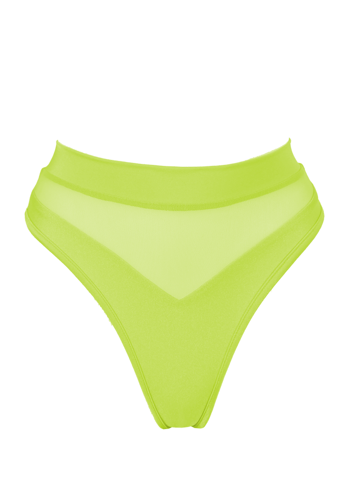High-Cut Bikini Bottom 1/2 Mesh / BOND NEON YELLOW - EXES LINGERIE