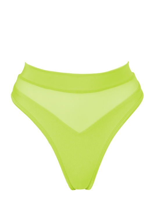 High-Cut Bikini Bottom 1/2 Mesh / BOND NEON YELLOW - EXES LINGERIE