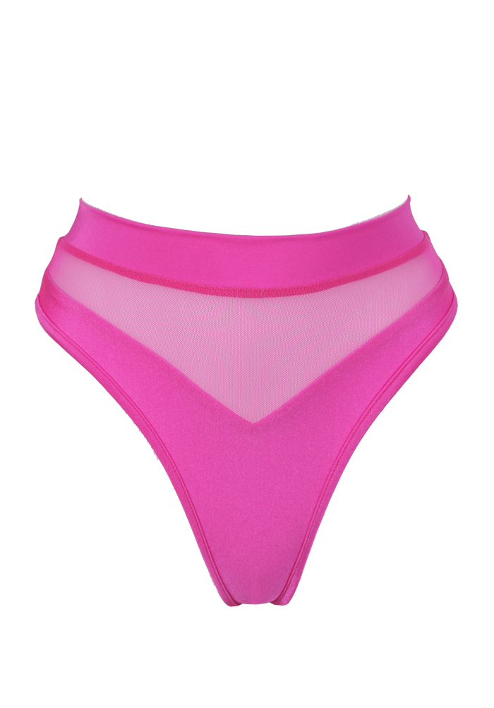 High-Cut Bottom 1/2 Mesh / BOND NEON PINK - EXES LINGERIE