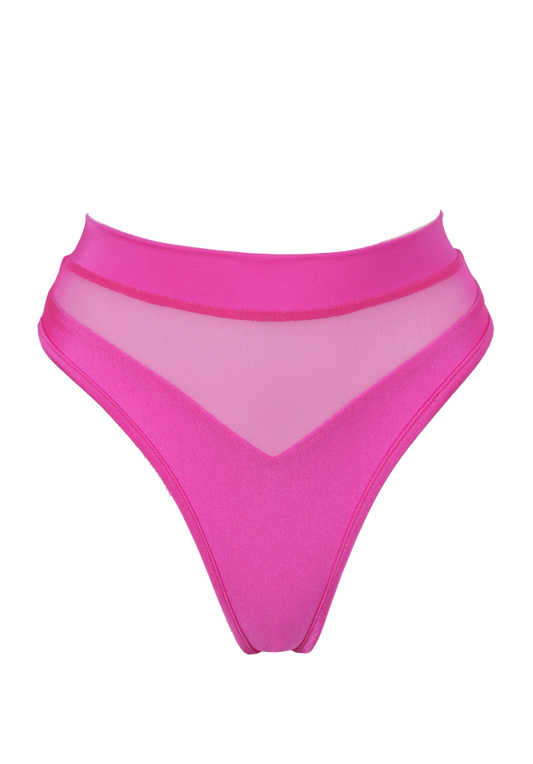 High-Cut Bottom 1/2 Mesh / BOND NEON PINK - EXES LINGERIE