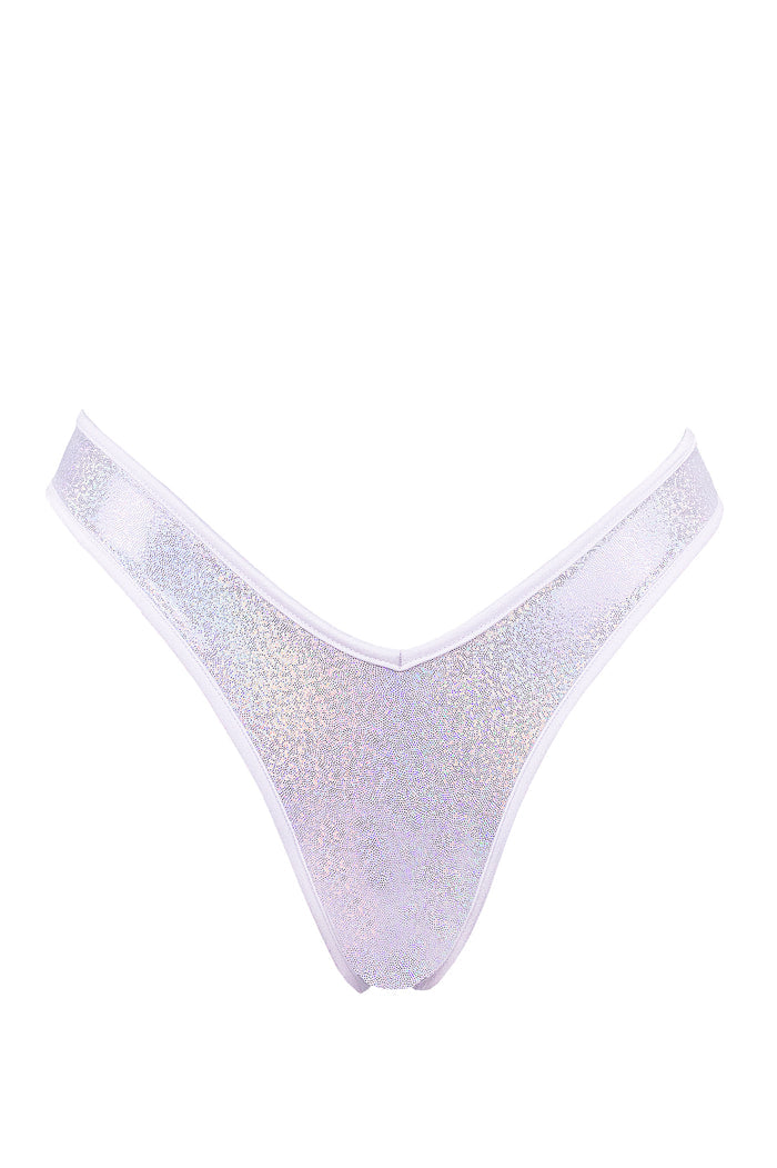 High-Cut Rave Holographic Bottom / LULY Holo White,BOTTOMS - EXES LINGERIE