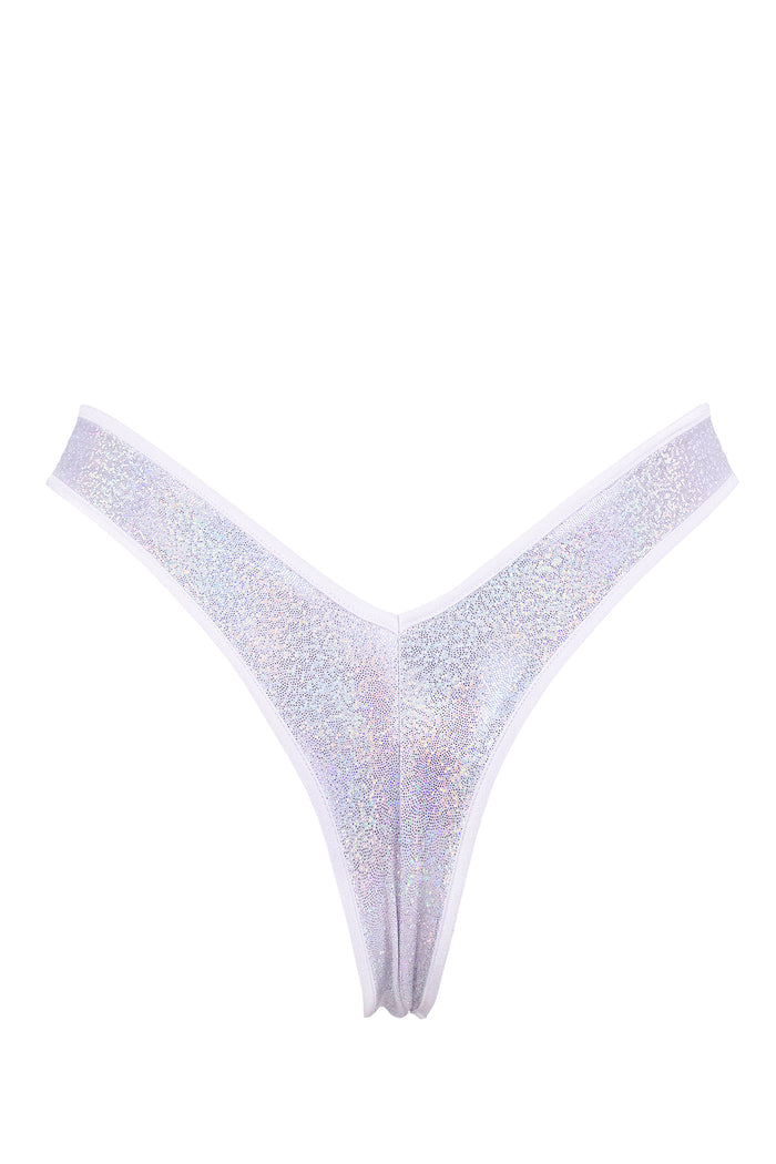 High-Cut Rave Holographic Bottom / LULY Holo White,BOTTOMS - EXES LINGERIE