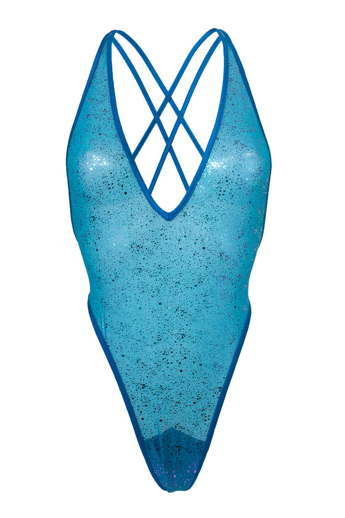 High Cut sheer Holographique Mesh Bodysuit SKINNY / Sexy Lingerie  / TEAL,BODYSUITS - EXES LINGERIE