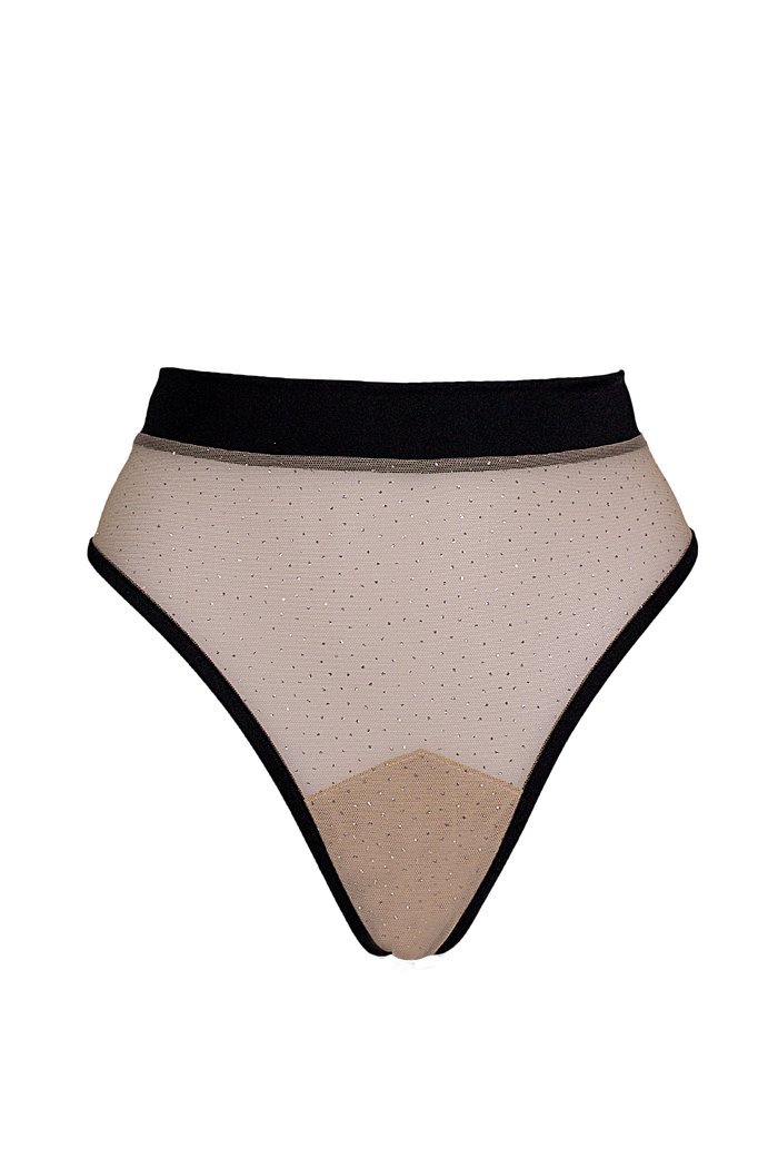 High-cut Sparkles Mesh Bottom / BOND NUDE SPARKLE - EXES LINGERIE
