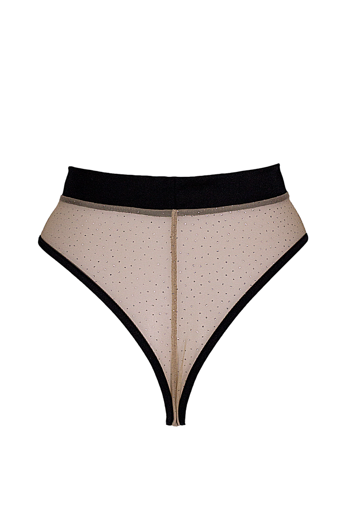 High-cut Sparkles Mesh Bottom / BOND NUDE SPARKLE - EXES LINGERIE