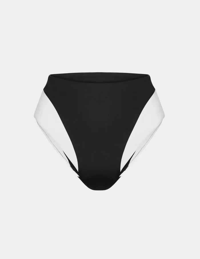 | High Rise Bikini Swim Bottom shown front-facing against a light gray background | Black/White
