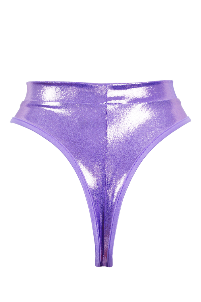 High Waist Rave Holographic Bottom / BOND Holo LILAC,BOTTOMS - EXES LINGERIE