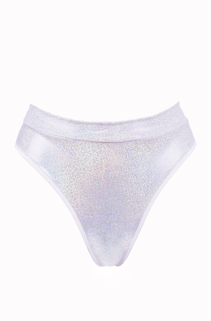 High Waist Rave Holographic Bottom / BOND Holo WHITE,BOTTOMS - EXES LINGERIE