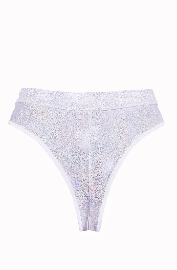 High Waist Rave Holographic Bottom / BOND Holo WHITE,BOTTOMS - EXES LINGERIE