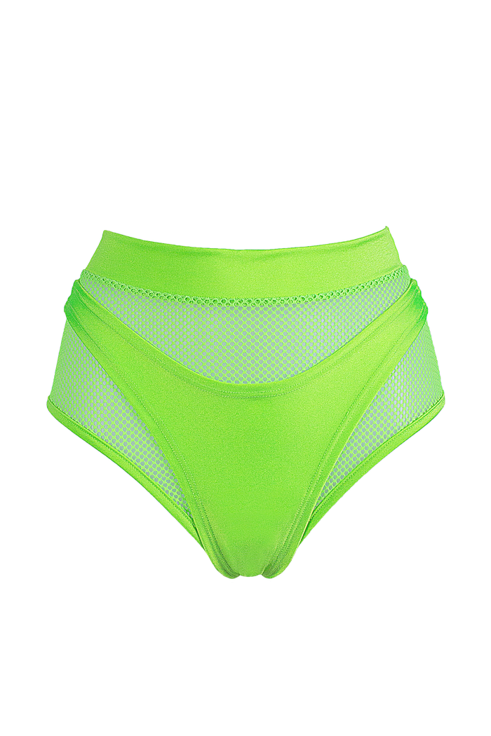 High waisted Fishnet bottom + thong / 2 piece set / NEON LIME - EXES LINGERIE