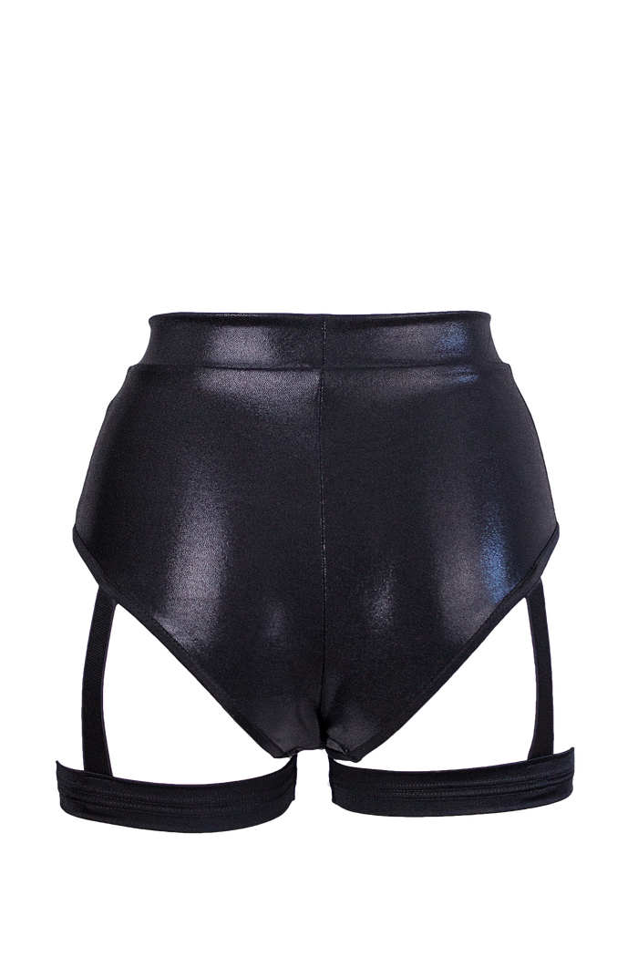 High waisted garter shorts Hologram Pole dance wear / HW GARTER HOLOGRAPHIC BLACK - EXES LINGERIE
