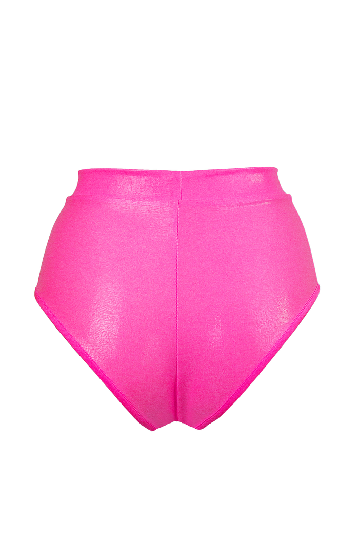High waisted Pole Wear holographic Bottom / HW BASIC / NEON PINK Hologram - EXES LINGERIE
