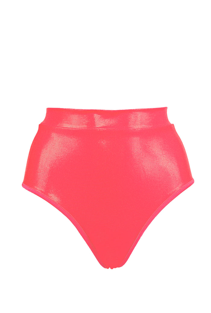 High waisted Pole Wear holographic Bottom / HW BASIC brief /CORAL Hologram,BOTTOMS - EXES LINGERIE