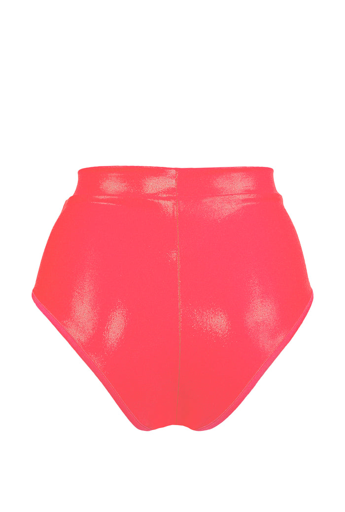 High waisted Pole Wear holographic Bottom / HW BASIC brief /CORAL Hologram,BOTTOMS - EXES LINGERIE