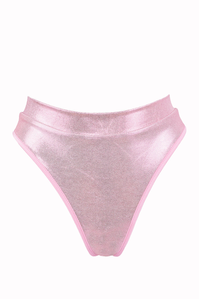 High Waisted Rave Holographic Bottom / BOND Holo BABY PINK,BOTTOMS - EXES LINGERIE
