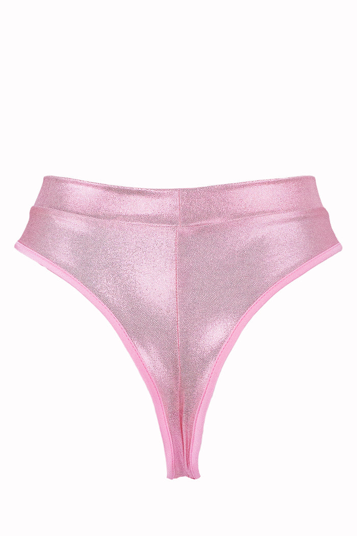 High Waisted Rave Holographic Bottom / BOND Holo BABY PINK,BOTTOMS - EXES LINGERIE