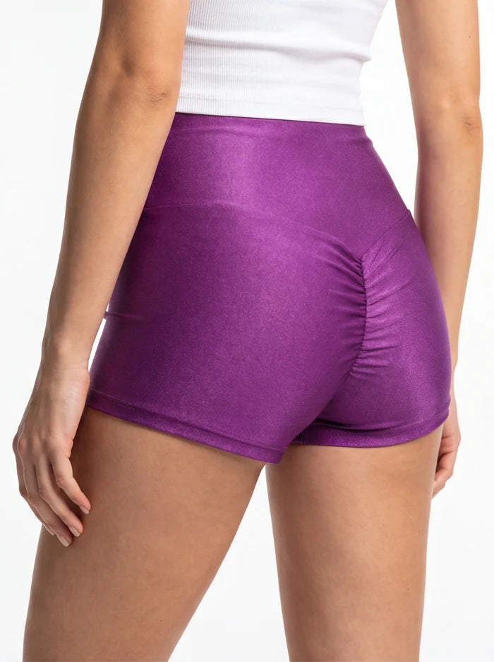 Athletic Shorts Scrunch Butt / HIGH WAISTED SHORTS RUCHED BACK / GRAPE,BOTTOMS - EXES LINGERIE