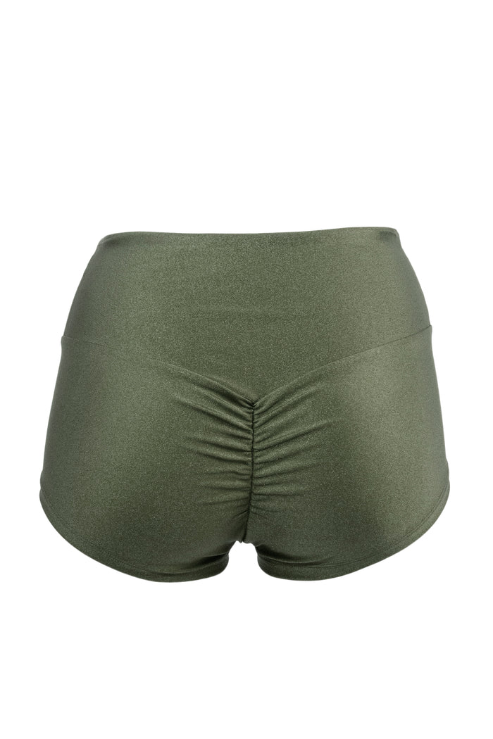 Athletic Shorts Scrunch Butt / HIGH WAISTED SHORTS RUCHED BACK / KHAKI,BOTTOMS - EXES LINGERIE