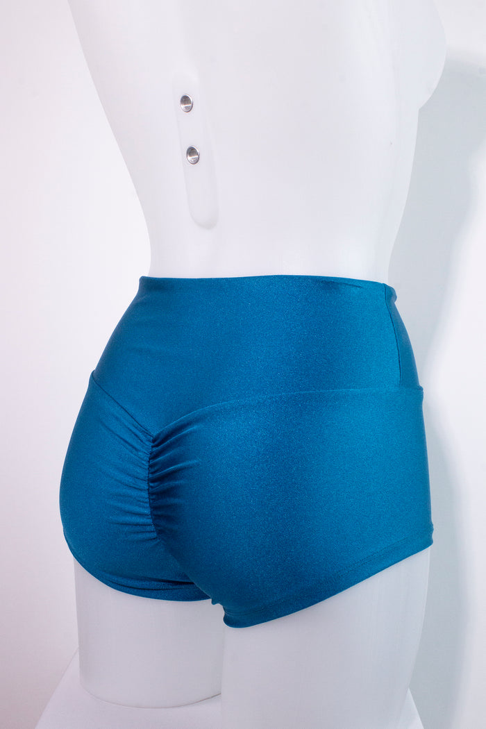 Athletic Shorts Scrunch Butt / HIGH WAISTED SHORTS RUCHED BACK / TEAL,BOTTOMS - EXES LINGERIE
