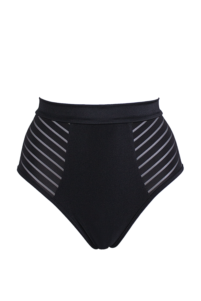 High waisted Stripe panel Bottom / High waist Stripe / BLACK - EXES LINGERIE