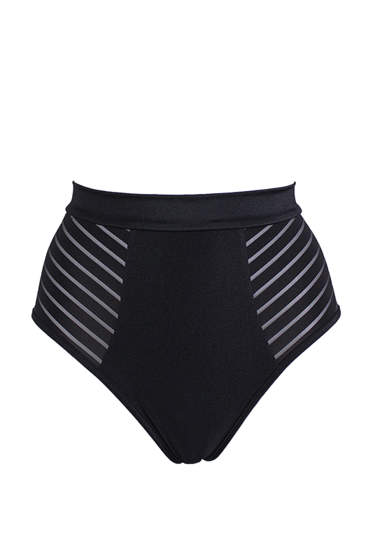 High waisted Stripe panel Bottom / High waist Stripe / BLACK - EXES LINGERIE