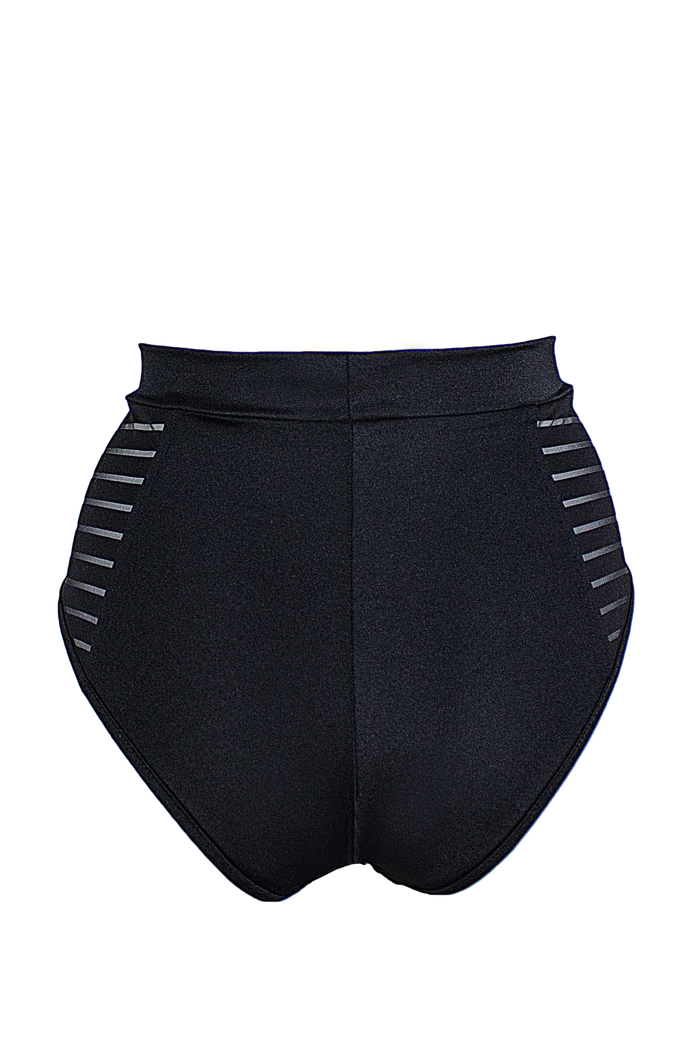 High waisted Stripe panel Bottom / High waist Stripe / BLACK - EXES LINGERIE