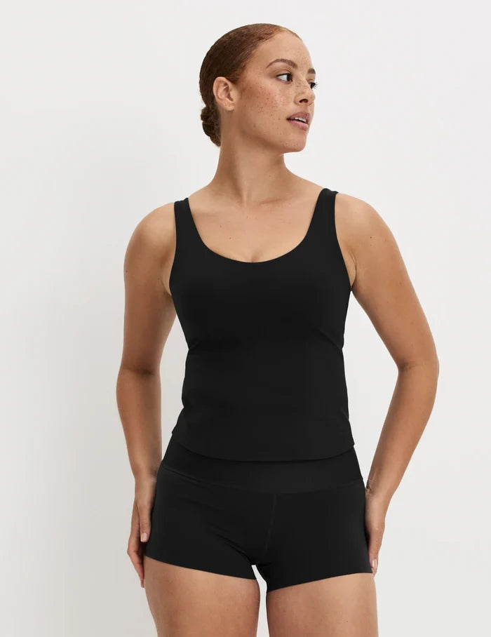 | Front view of model highlighting the coverage and fit | Black