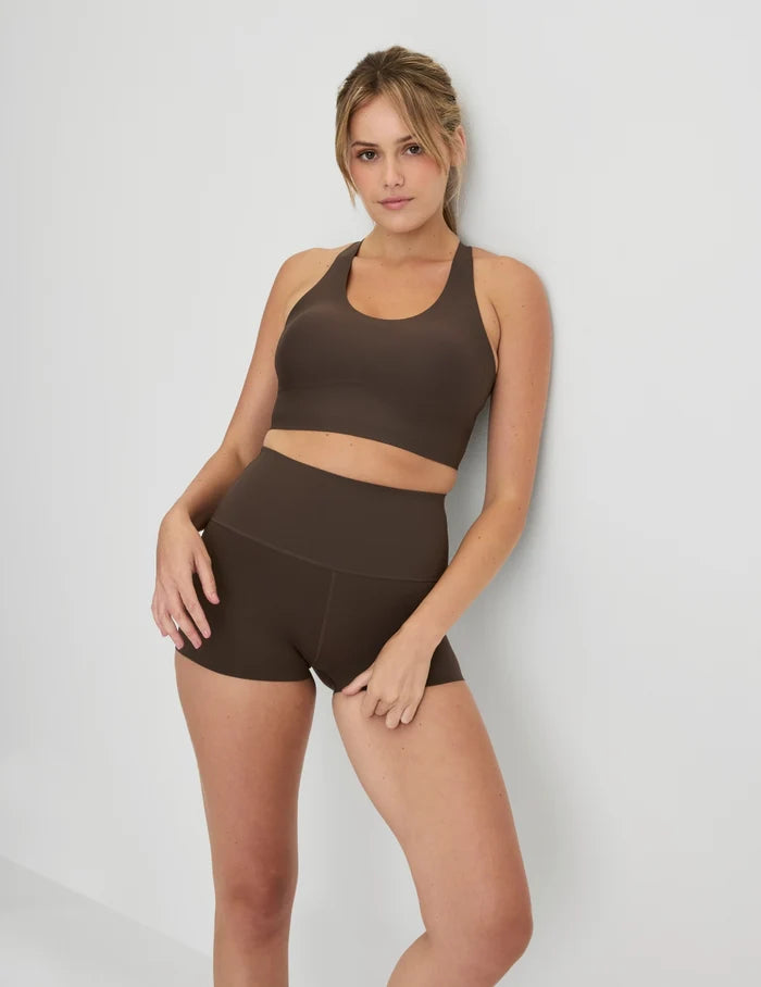 | Front view of model highlighting the coverage and fit | Espresso
