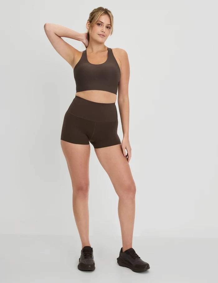 | Front view of model highlighting the coverage and fit | Espresso