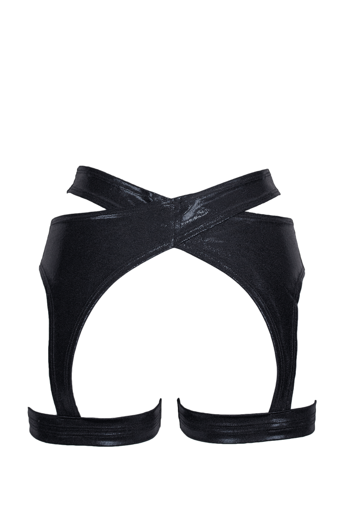 Criss Cross Holographic Garter Belt / X-GARTER HOLO BLACK - EXES LINGERIE