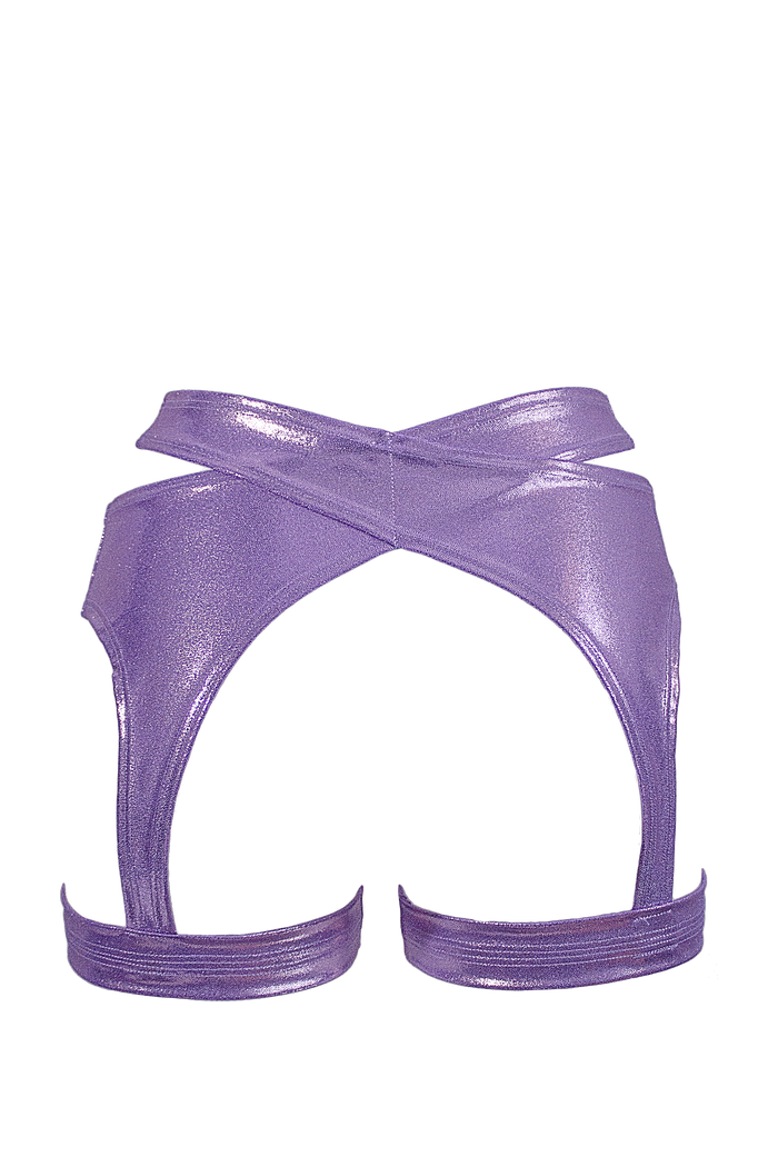 Criss Cross Holographic Garter Belt / X-GARTER HOLO LILAC - EXES LINGERIE