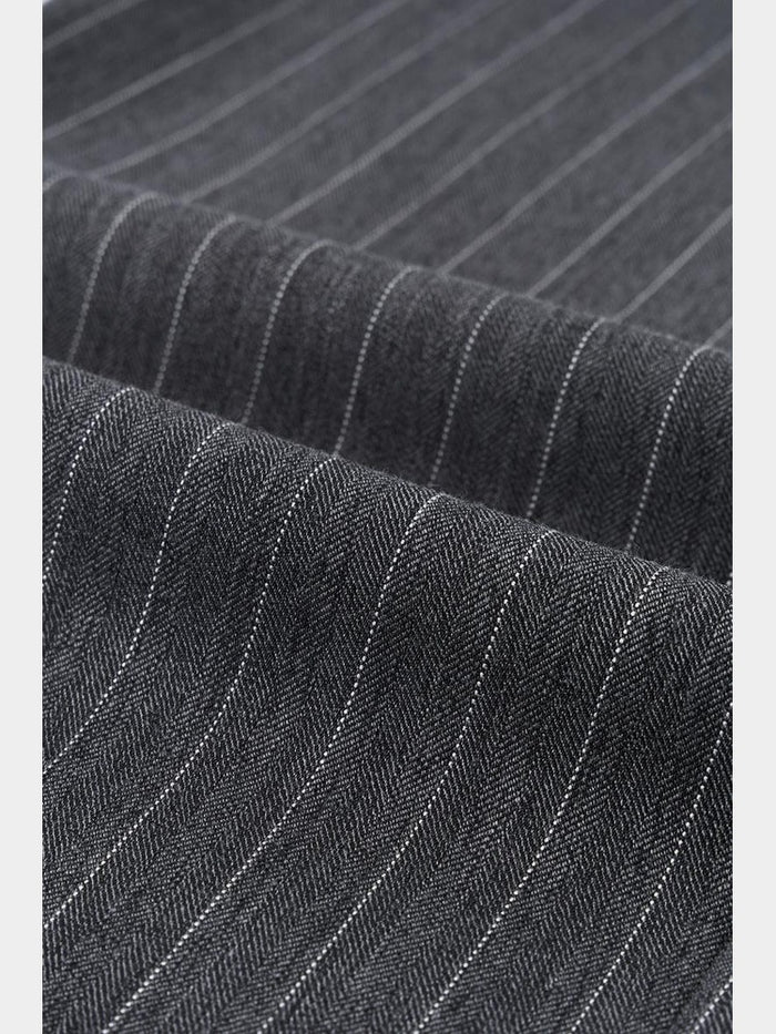 Paper Straight Holt Trouser charcoal — pinstripe fabric detail