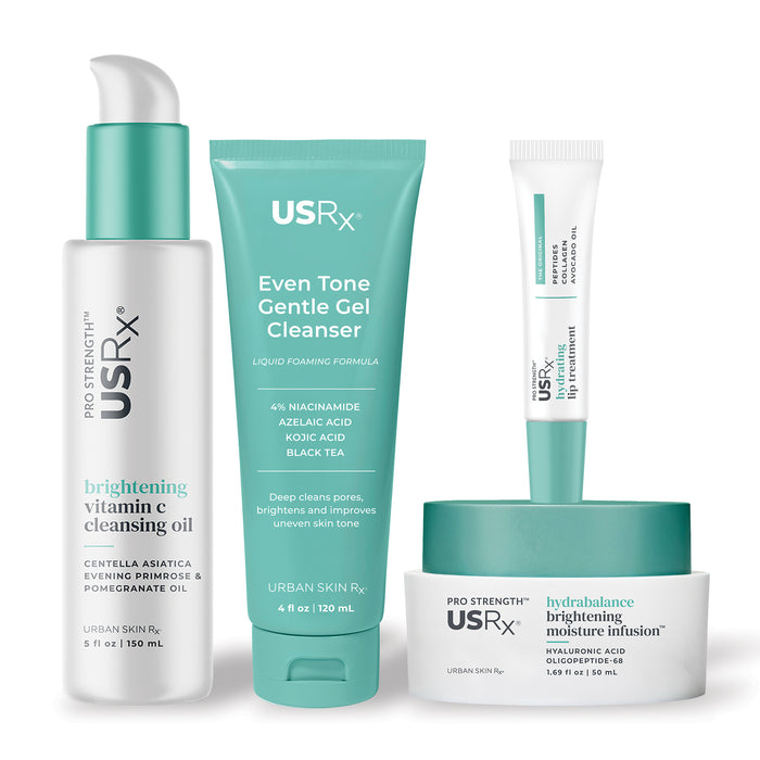 Set of four USRx skincare products on a white background