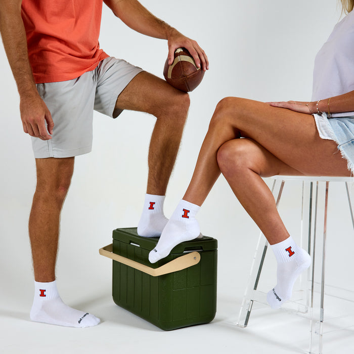 Del Campo Illinois Fighting Illini golf socks on a male and female model