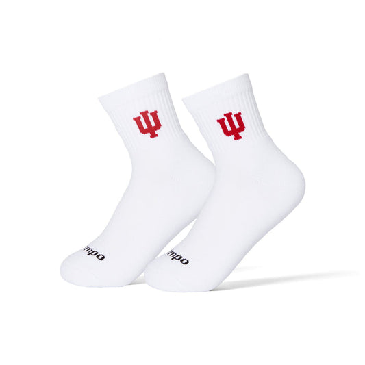 Del Campo Indiana Hoosiers golf socks worn on a pair of feet