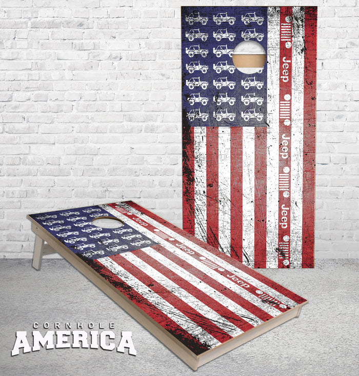 Jeep American Flag Grunge cornhole boards