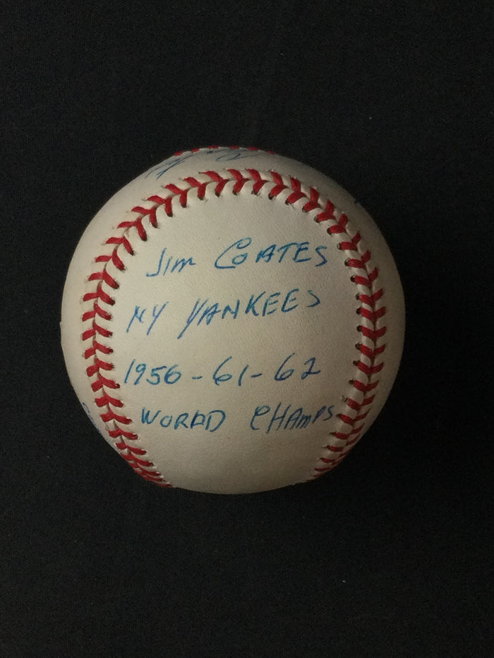 Jim Coates SIGNED Baseball New York Yankees "1956-59-62" JSA Certified