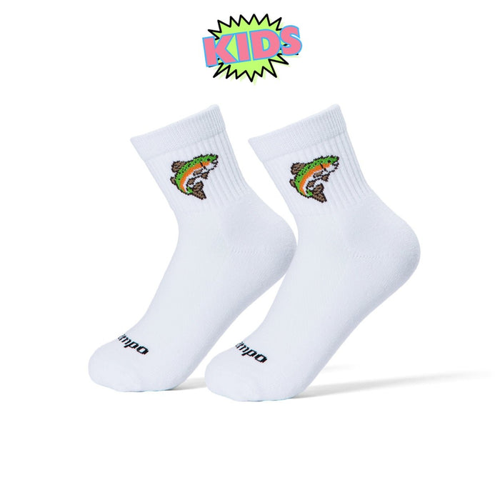 Pair of Del Campo Kids Trout socks with rainbow trout logo