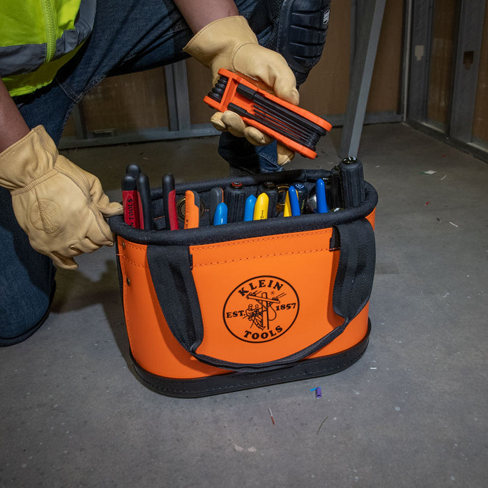 Klein  Hard-Body Bucket, 15-Pocket Oval Bucket, Orange/Black