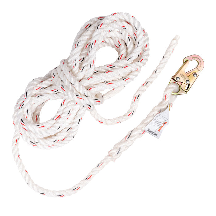 KStrong Vertical Polysteel Rope Lifeline, Locking Snap hook on anchor end, other end cut and taped