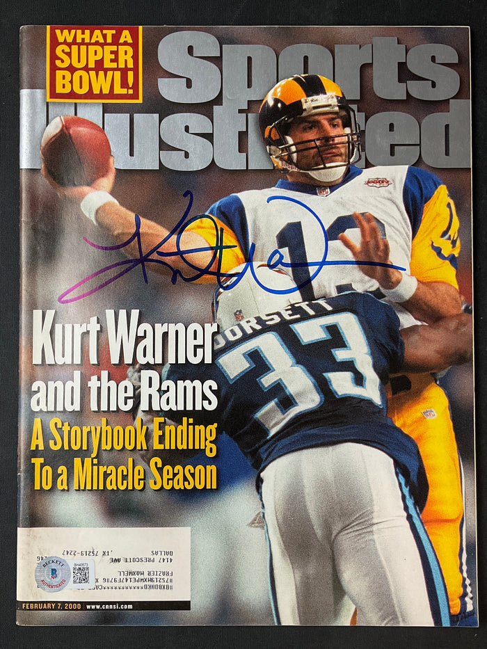 Kurt Warner Signed Sports Illustrated NFL Beckett Certified Auto Los Angeles Rams