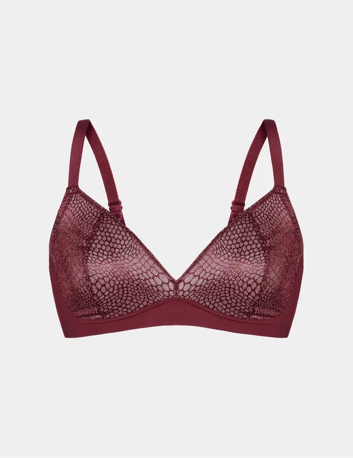 | View of Lace Bra shown front-facing against a light gray background | Dark Cherry