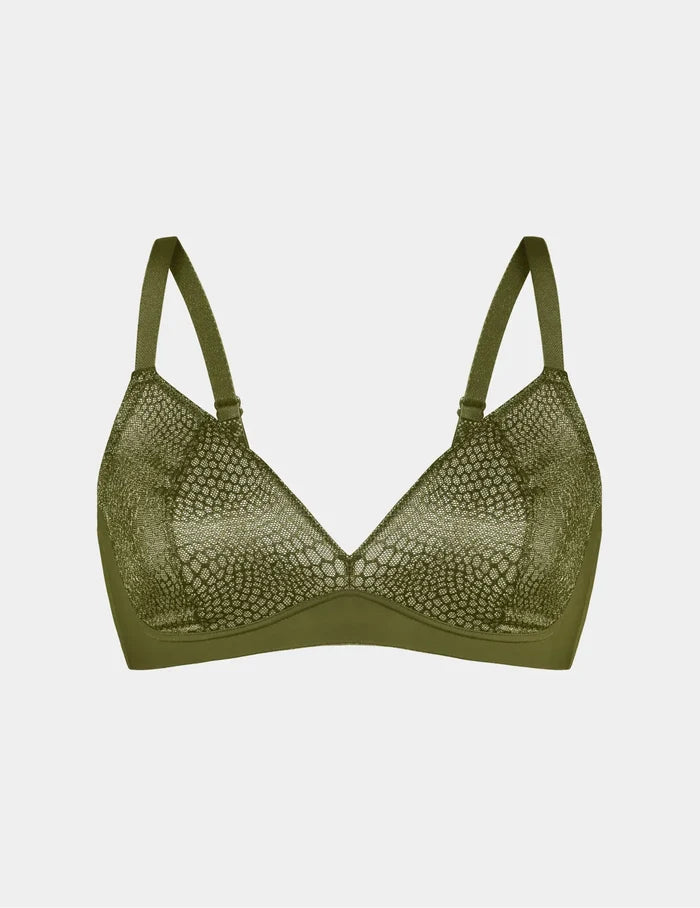 | View of Lace Bra shown front-facing against a light gray background | Olive