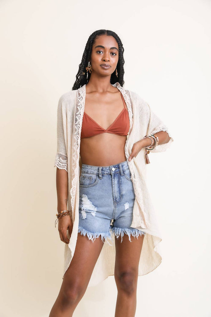 Lace Trim Kimono – Ivory
