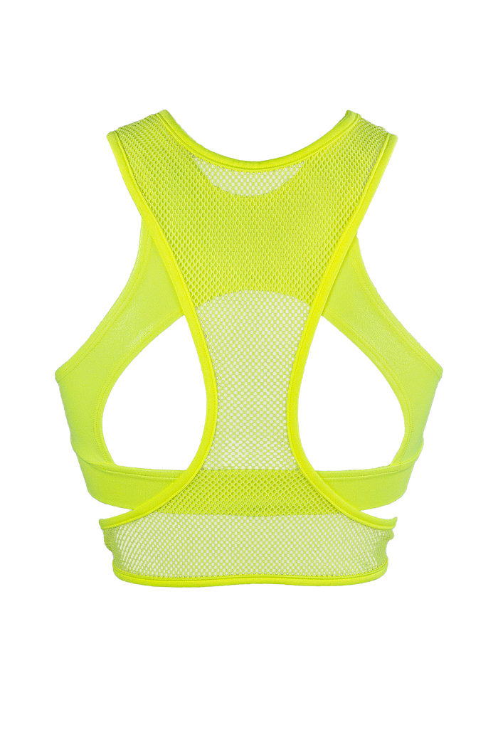 Layered Crop Top Set / Hologram layered with Fishnet / DOUBLE TOP NEON YELLOW - EXES LINGERIE
