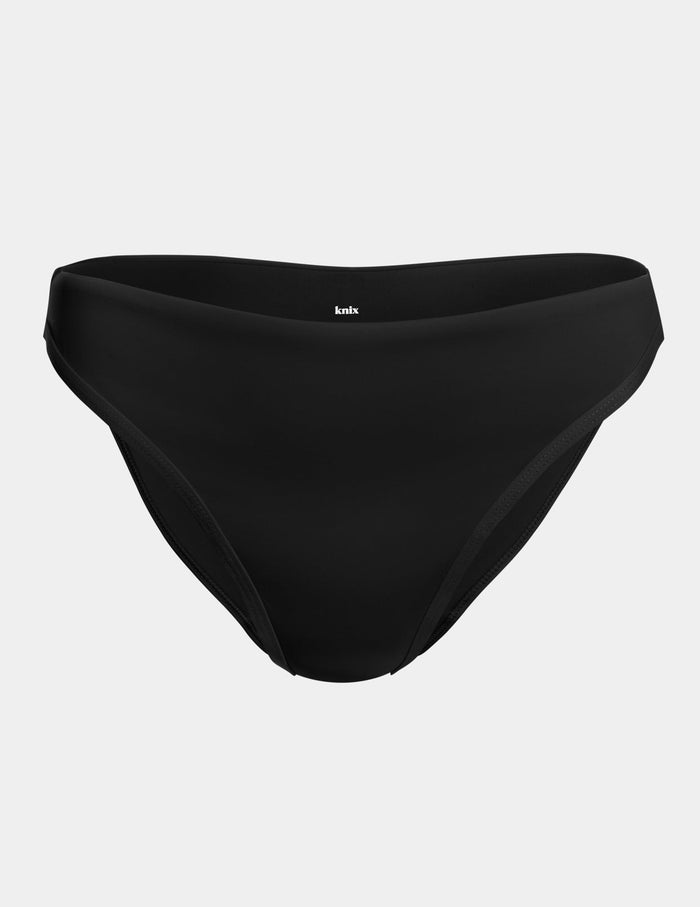 | Leakproof Bikini Swim Bottom shown front-facing against a light gray background | Black