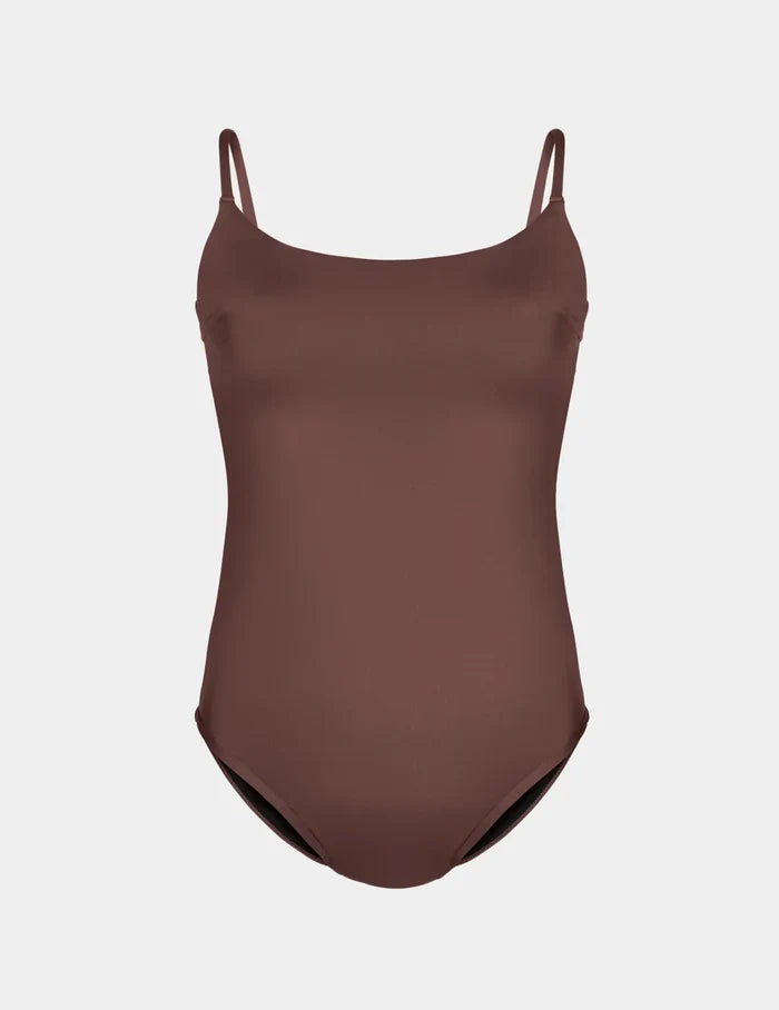 | Leakproof Classic One Piece Swimsuit shown front-facing against a light gray background | Espresso