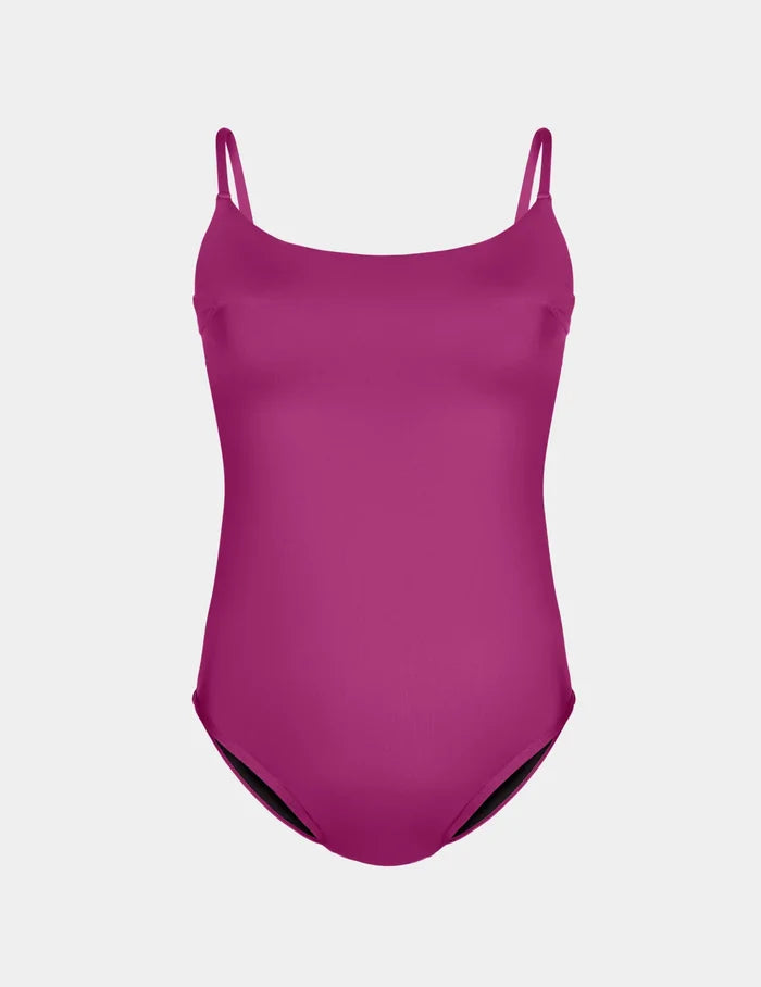| Leakproof Sculpt Classic One Piece Swimsuit shown front-facing against a light gray background | Deep Orchid
